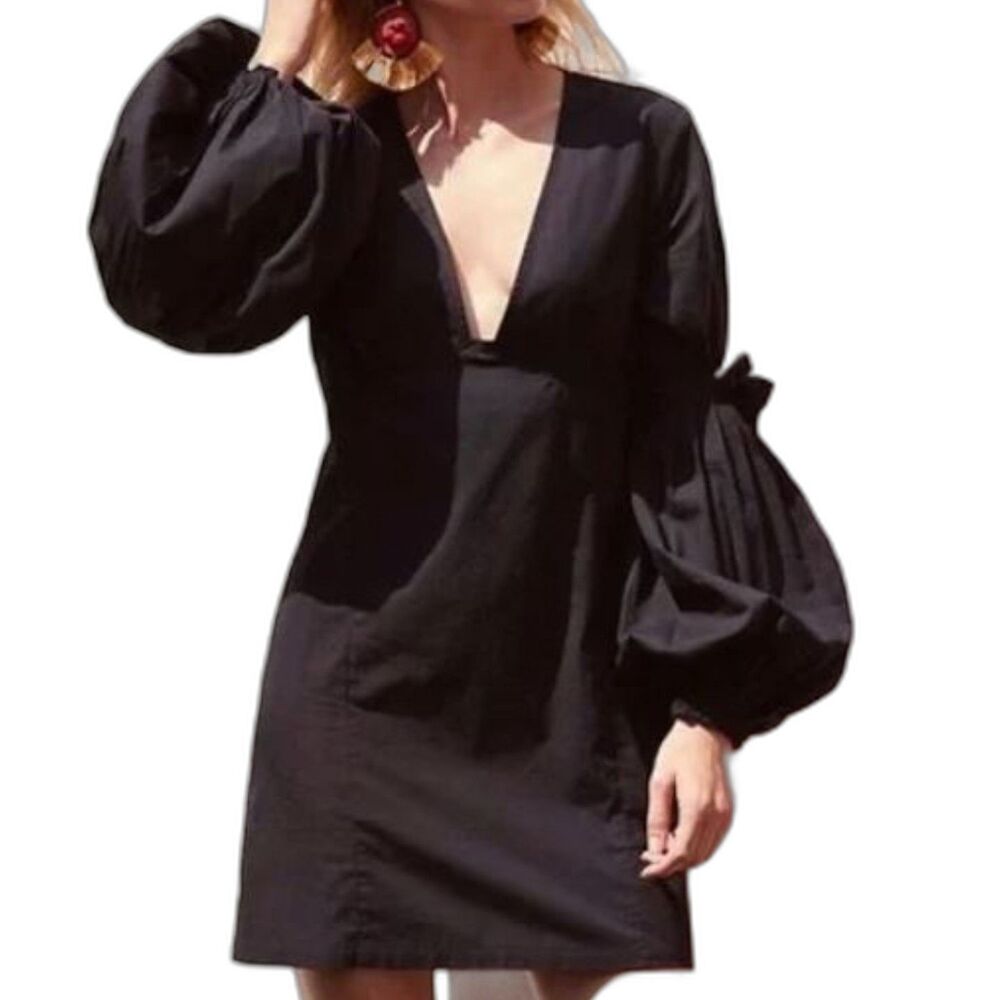 Free People Making A Statement Black Mini Cocktail Baloon Sleeve Dress Goth Sz M